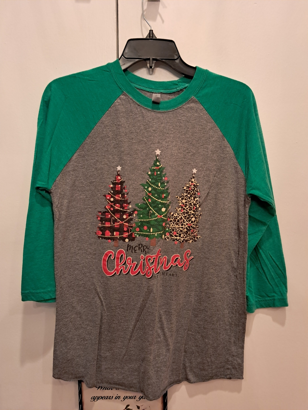 Next Level Apparel Green & Gray Kids Christmas Raglan Tee